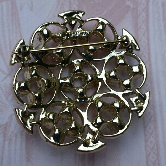 Sarah Coventry silvertone brooch turquoise colored pink rhinestones Vintage EUC - Picture 3 of 11